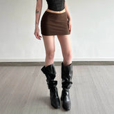 Bodycon Mini Skirt with Built - in Shorts Dropped Waist Breathable Knit Stretch Bandage Solid Color Sexy Casual - Zeprah