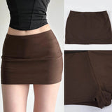 Bodycon Mini Skirt with Built - in Shorts Dropped Waist Breathable Knit Stretch Bandage Solid Color Sexy Casual - Zeprah