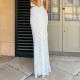 Bodycon Stretch Mesh Mermaid Pencil Skirt Polka Dot Print Natural Waist Summer Eco - Friendly Breathable Casual Long Maxi - Zeprah