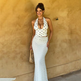 Bodycon Stretch Mesh Mermaid Pencil Skirt Polka Dot Print Natural Waist Summer Eco - Friendly Breathable Casual Long Maxi - Zeprah