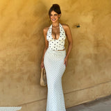 Bodycon Stretch Mesh Mermaid Pencil Skirt Polka Dot Print Natural Waist Summer Eco - Friendly Breathable Casual Long Maxi - Zeprah