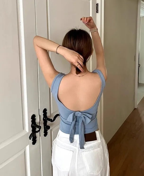 Bow Backless Wire - free Pad Crop Top Push - up Cami Top Cami Women's tank Tops - Zeprah