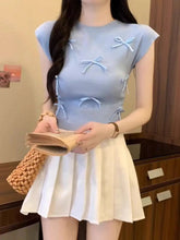 Bow Crop Top Fashionable Tops for Women Short - sleeved Knitwear - Zeprah