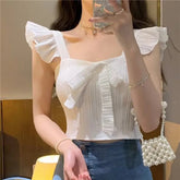 Bow Flying Cuff Pad Camisole Halter Vest Tanks Camis Women's tank Tops Crop Tops - Zeprah