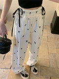 Bow Made of Lacing Wide - Leg Trousers Lace up Casual Straight - Leg Trousers Hot Girl Style Bowknot Slacks - Zeprah