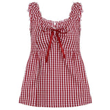 Breathable Eco - Friendly 100% Polyester Woven Gingham Halter Top High Waist Sleeveless Bralette Contrast Bow Yoke Sweet Summer - Zeprah