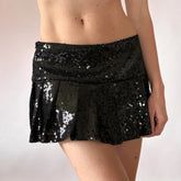 Breathable Eco - Friendly Sequin Mini Skirt Built - in Shorts Dropped Waist A - Line Pleated Design Plain Dyed Summer Stage DJ 100% - Zeprah