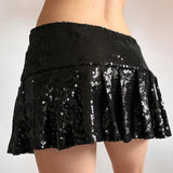 Breathable Eco - Friendly Sequin Mini Skirt Built - in Shorts Dropped Waist A - Line Pleated Design Plain Dyed Summer Stage DJ 100% - Zeprah