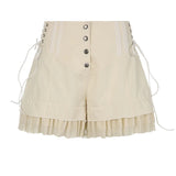 Breathable Patchwork Mesh Insert Shorts New Design Women's Button Front with Tie Waist Casual Hot Pants - Zeprah