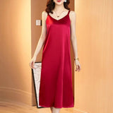 Breathable Solid Front Polyester Satin Camisole Dress for Women Full Length Summer Inner Layer Dress Women's Pajamas - Zeprah