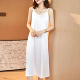 Breathable Solid Front Polyester Satin Camisole Dress for Women Full Length Summer Inner Layer Dress Women's Pajamas - Zeprah