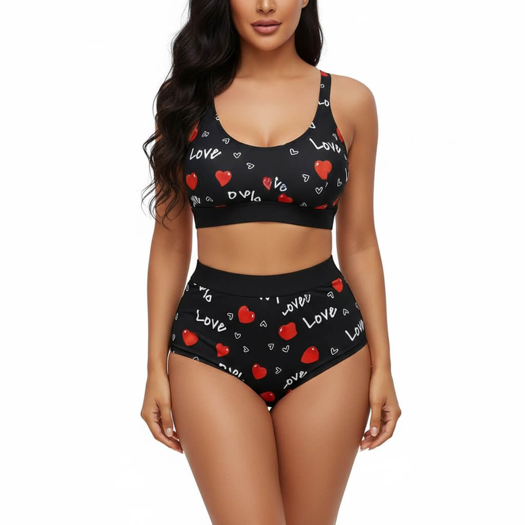 Breathable Summer Two - Piece Knitted Sleepwear - Love Heart Lounge & Sleep Set - Zeprah