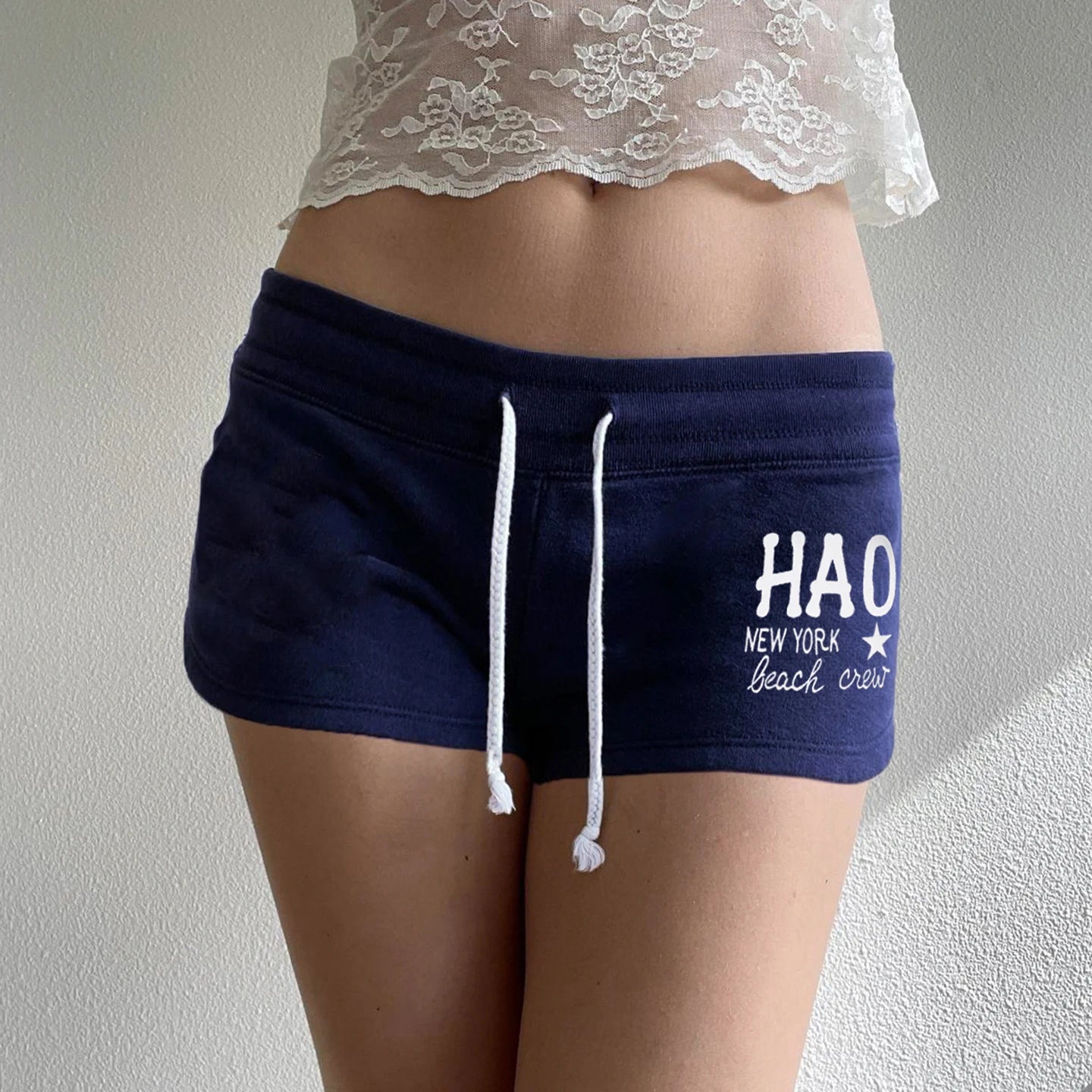 Breathable Washed Belt Low Rise Athletic Drawstring Shorts Women Letter Print Color Block Casual Workout - Zeprah