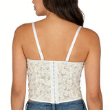 Bustier Top for Women Built - in Bra Padded Wire - Free Waist Cincher Floral Pearl Sequin Breathable Romantic Outerwear - Zeprah