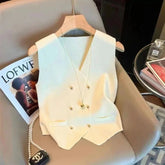 Button Sleeveless Tops V - neck Going Out Tops Knitted Cropped tank - Zeprah