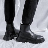 Urban Style Chunky Sole Heavy-Duty Men's Black Zip-Up Ankle Boots with Rugged Outsole
