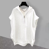 Men Half Zip Hooded Sweatshirt Vest Loose Casual Streetwear Solid Color Zipper Hoodie Tee