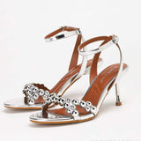 Metal Decoration Gold Silver Studs Elegant Party Summer Open Toe Heeled Sandals for Club Evening