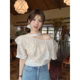 New Arrival Women's Halter Off-Shoulder T-shirt with Polka Dot Ruffle Women's Short Sleeve Top