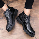 Zip up Black PU Leather Quality Pattern Men Boots Comfortable All Seasons Men Ankle Boots