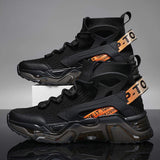 Futuristic Chunky Sole High-Top Sneakers with Knit Upper & Shock-Absorbing Midsole for Urban Streetwear and All-Day Comfort