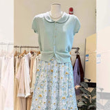 Summer Women's Cute Collar Sweet Short Sleeve Knit T-Shirt Slim Fit Casual Short Tee Daily Wear Tops