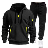 Explosions Men's Autumn and Winter New Fleece-lined Multi-pocket Zipper Sweater Set Personalized Casual Hoodie Set