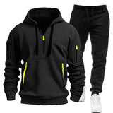 Explosions Men's Autumn and Winter New Fleece-lined Multi-pocket Zipper Sweater Set Personalized Casual Hoodie Set