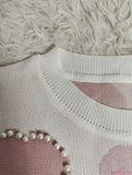Round Neck Women's T-shirts Heart Pattern Tops for Women Knitted Women's Clothing