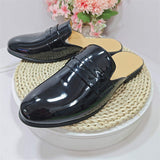 Green Color Penny Loafers Casual Mules Comfortable Durable Patent Leather Home Slippers Men Half Loafer Shoes