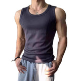 Ribbed Knit U Neck Tank Top Slim Fit Muscle Sleeveless Shirt Stretch Bodybuilding Gym Vest