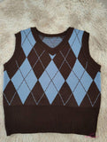 Color Contrast Cropped Top Argyle Basic tank Top V-neck Slim-fit Sweater Vest