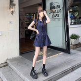 Women Sleeveless Polo Collar Shirt Mini Dress Slim Waist Pleated Skirt Summer Casual Sweet a Line Short Dress Daily Dresses