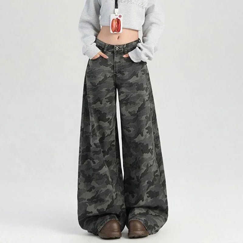 Camo Cargo Wide - Leg Jeans for Women High - Waisted Loose Floor - Length Pear - Shaped Figure - Flattering Pants - Zeprah