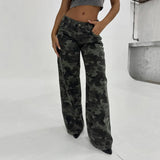 Camouflage Eco - Friendly Windproof Mid Waist Jeans Loose Straight Leg Denim Pants Casual Style with Contrast Trim - Zeprah