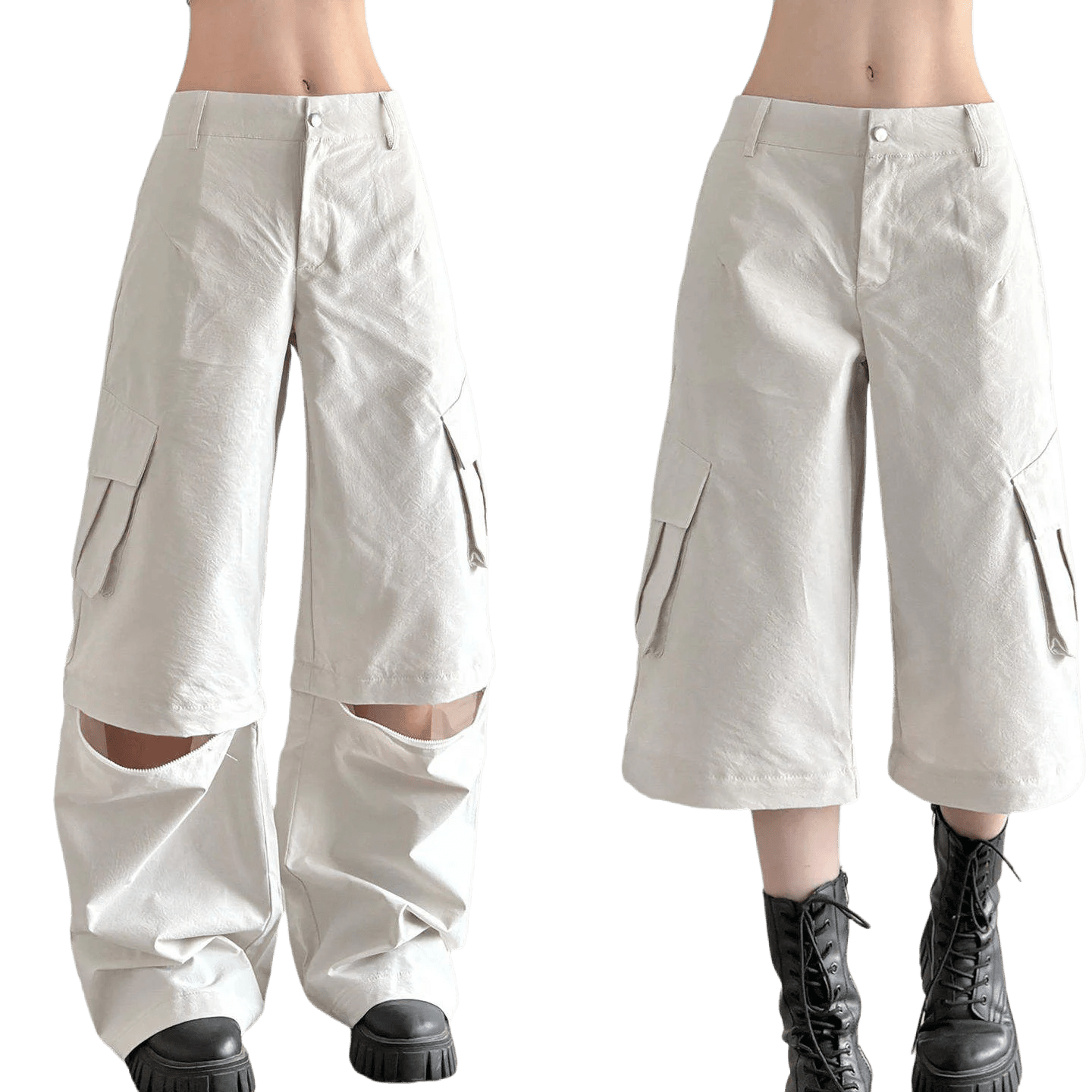 Cargo Work Pants Convertible Shorts Minimalist Solid Canvas Windproof Quick Dry Summer Mid Flat Loose Fit Woven Casual - Zeprah