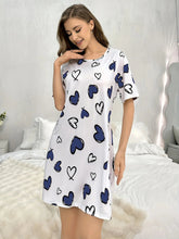 Casual Comfortable Women's Summer Nightdress Short Sleeve Homewear Cartoon Heart Wave Pattern Knee Length Knitted - Zeprah