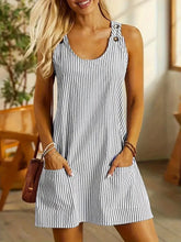 Casual Pocket Stripped Sundress Jumpsuit Striped Strap Dress - Zeprah