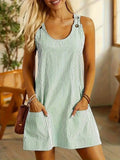 Casual Pocket Stripped Sundress Jumpsuit Striped Strap Dress - Zeprah