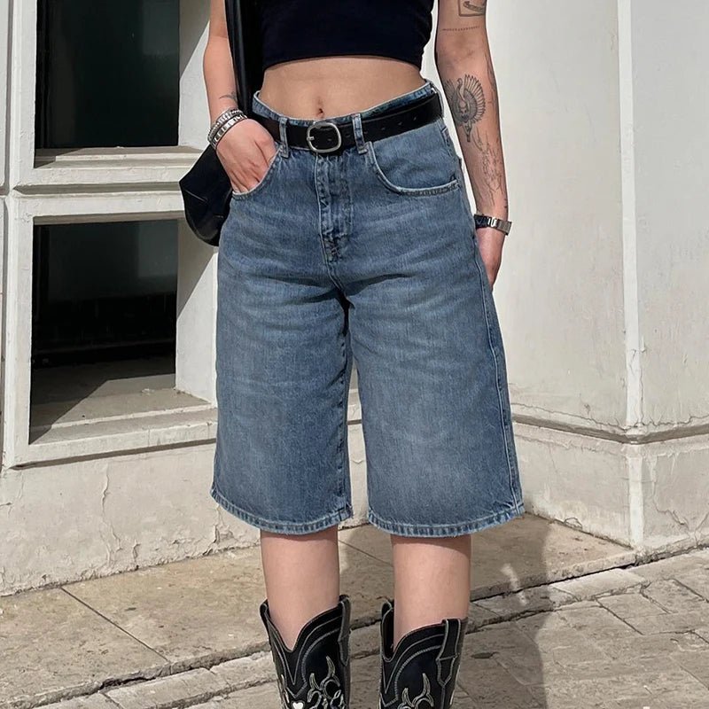 Casual Relaxed Fit Woven Denim Shorts Women's Low Rise Straight Leg Mid Length Ruched Simple Style Summer Solid Chemical - Zeprah