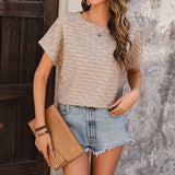 Casual Solid Color Batwing Sleeve Summer Top for Women Polyester Loose Fit T-shirt - Zeprah