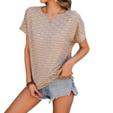 Casual Solid Color Batwing Sleeve Summer Top for Women Polyester Loose Fit T-shirt - Zeprah
