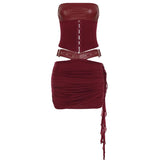 Casual Streetwear Solid Color Sexy Lace - Up Knitting Collarless Panel Bustier Top Cut - Out Detail Skinny Breathable Knee - Zeprah