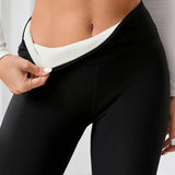 Casual Stretchy Long Length High Waist Warm Plush Lining Leggings - Zeprah