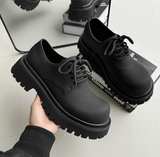 Retro Brown Faux Suede Dress Shoes Lace up Chunky Platform Sole Casual Shoes for Daily Wear Commute Outdoor Activities