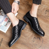 Lace up Checkerboard Pattern Pointed Toe Dress Shoes Durable Fashion Wholecut PU Leather Oxfords Shoes