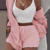 Women Clothes Fuzzy Suit 3 Piece Sleepwear Set Winter Cozy Loungewear Sets Furry Pajamas for Women Set