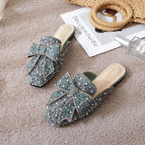 Femme Women's Loafer-Style Flat Sandals with Bow Detail - Elegant Mules Slides for Ladies