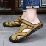 Cover Toe Summer Beach Casual Shoes Lightweight Durable Outdoor Leather Flat Sandals for Men
