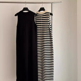 Women's Casual Striped Knit Sleeveless Maxi Dress, Relaxed Fit Summer Crew Neck Tank Dress